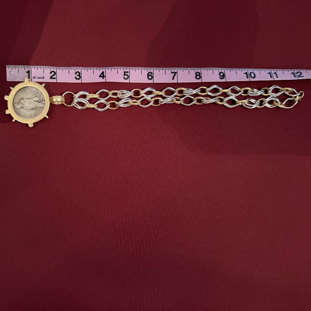 Coin pendant, vintage reproduction mixed metal necklace - Picture 6 of 11